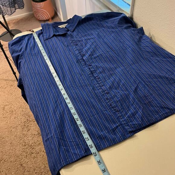 Vintage 90s 100% Cotton Blue Textured Stripe Menswear Oversized Shirt Size 2X - Picture 10 of 11